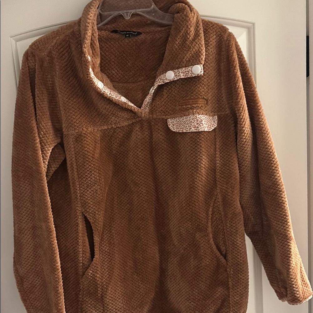 Simply southern women’s Brown Fleece Pullover with Button Details